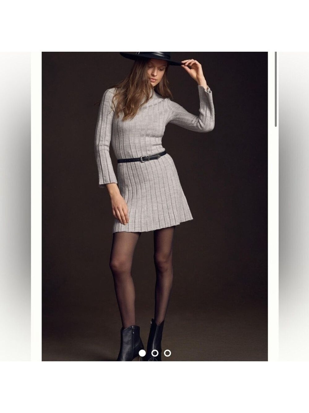 ANTHROPOLOGIE NEW long sleeve A-line sweater dress ribbed knit grey size large
